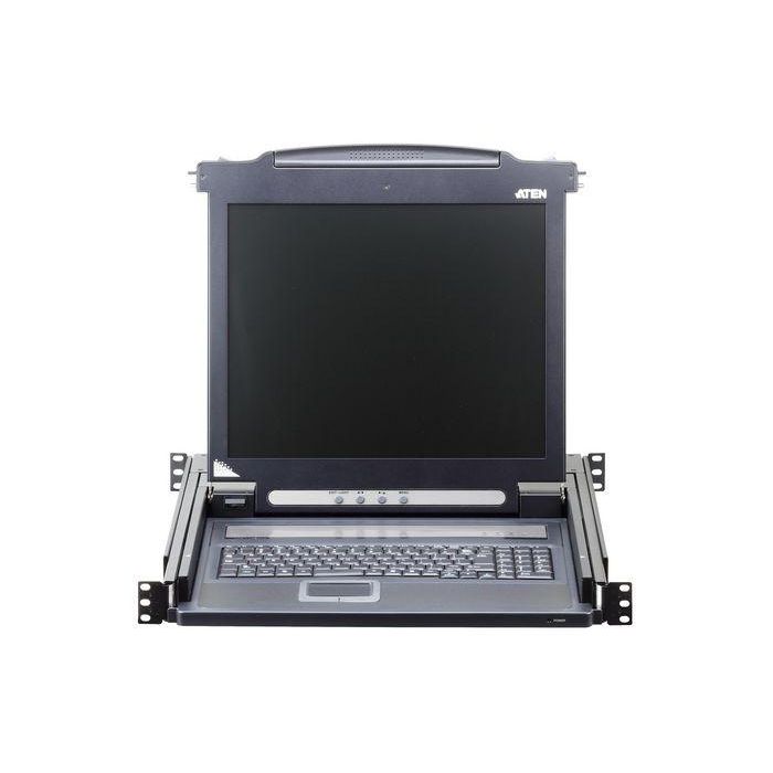 Aten CL1000 17" Consola KVM con Panel LCD LED Retroiluminado, Teclado y Touchpad Integrados, Montaje en Rack 1U Slideaway 1