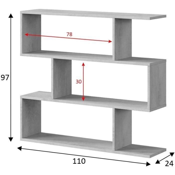 Librería ATHENA - Decoración imitación hormigón - 3 niveles - 97 x 110 x 24 cm 3