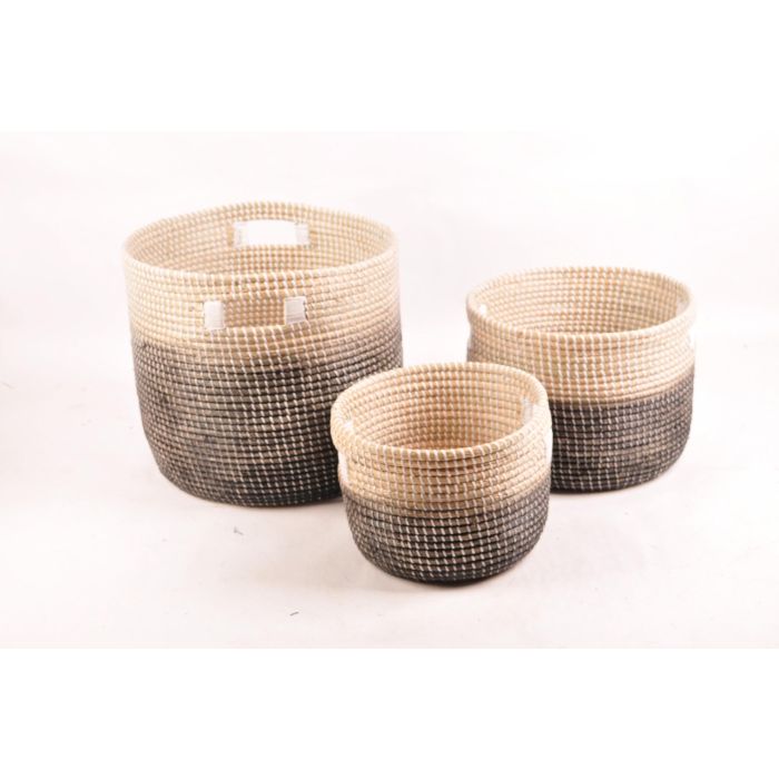 DKD Home Decor Cestas de Almacenamiento Balines de Seagrass Natural y Gris | Set de 3 Cestas Decorativas para el Hogar 43x39x43 cm
