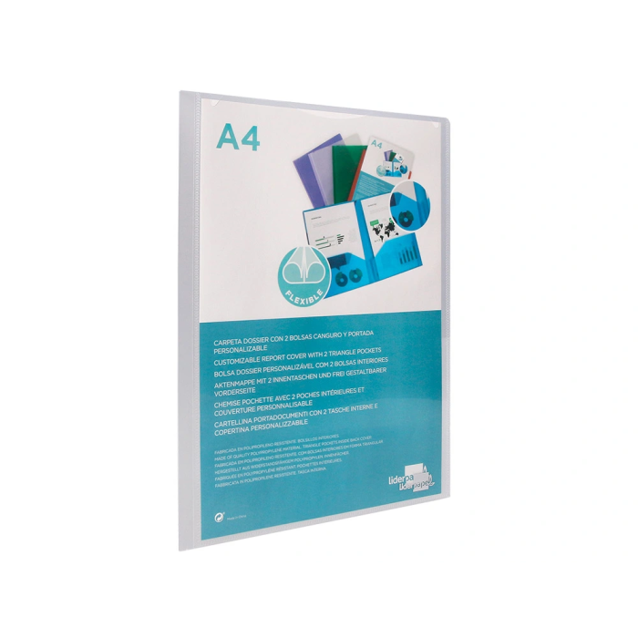 Liderpapel Carpeta Dossier con 2 Bolsas Canguro 45684 Polipropileno DIN A4 Transparente 4