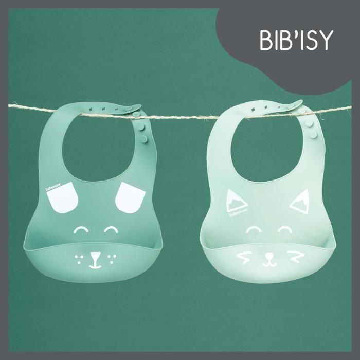 Babymoov BIB'ISY Lote 2 Baberos de Silicona Curvada con Bolsillo, Ajustables, Impermeables, Ligeros, Fácil Limpieza, Sin BPA 1