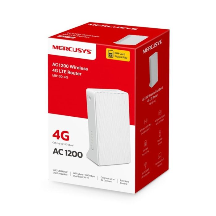 Mercusys Router 4G LTE Mb130 - WiFi AC1200 Dual Band, Compatible con Tarjeta SIM, Hasta 150 Mbps 2 Mercusys Router 4G LTE Mb130 - WiFi AC1200 Dual Band, Compatible con Tarjeta SIM, Hasta 150 Mbps 2
