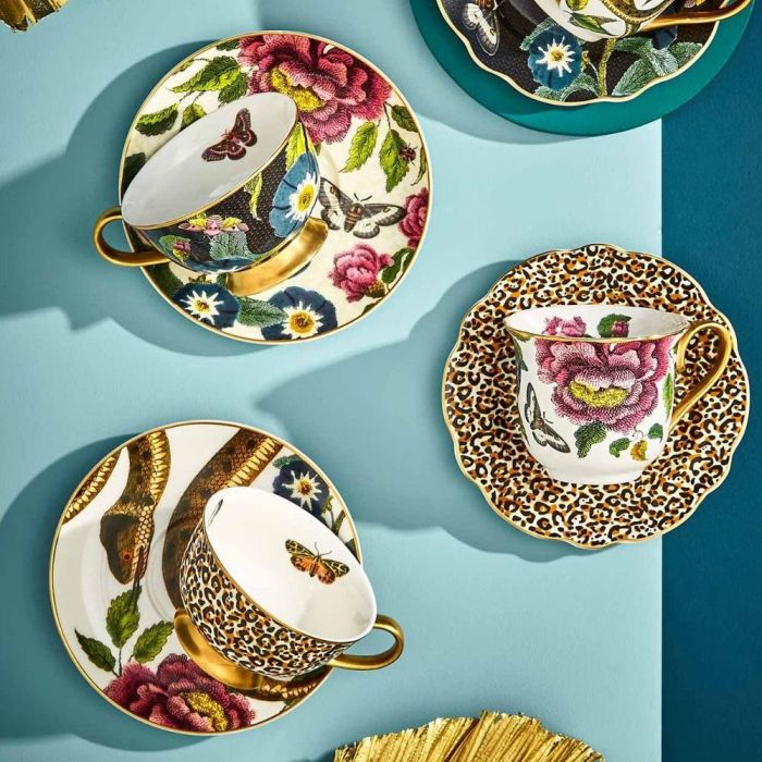 Spode Taza Té con Plato 200 Ml Creatures Leopardo Oro 22k 3