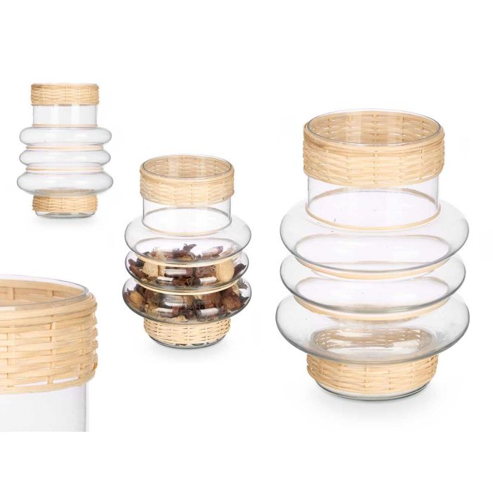 Portavela Aros Peq Vidrio Rattan Giftdecor 18X24CM (6 Unidades) Portavela Aros Peq Vidrio Rattan Giftdecor 18X24CM (6 Unidades)