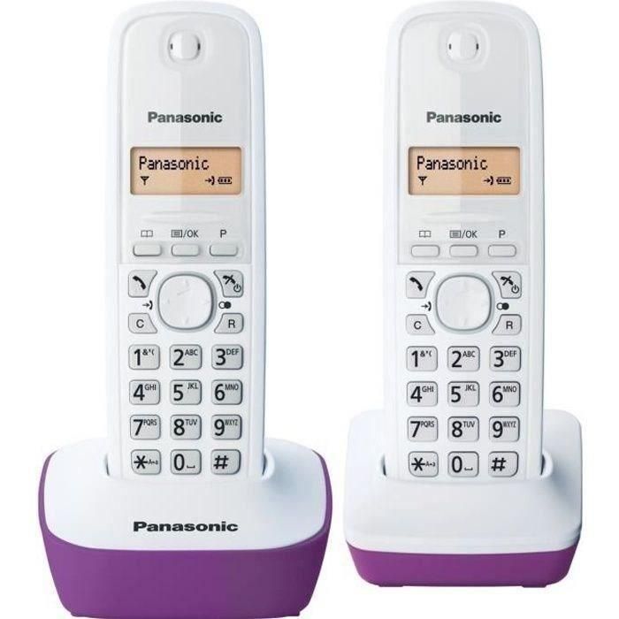Panasonic KX-TG1612FRF Teléfono Inalámbrico Duo Sin Contestador - Pantalla Retroiluminada - Directorio 50 Nombres - Blanco Púrpura