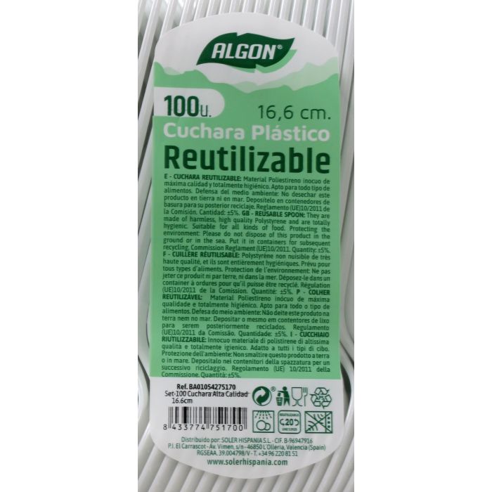 Set de 100 cucharas Medium 16.6 cm Algon (10 Cajas) 3 Set de 100 cucharas Medium 16.6 cm Algon (10 Cajas) 3