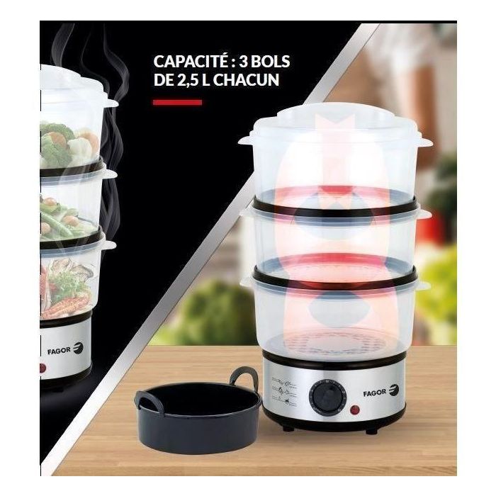 FAGOR FG9122 Vaporera 7.5L - 3 cestas de vapor con cestas - Temporizador: 60 min FAGOR FG9122 Vaporera 7.5L - 3 cestas de vapor con cestas - Temporizador: 60 min