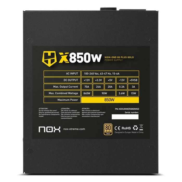 NOX Hummer X 850W PLUS GOLD unidad de fuente de alimentación 24-pin ATX Negro 5 NOX Hummer X 850W PLUS GOLD unidad de fuente de alimentación 24-pin ATX Negro 5