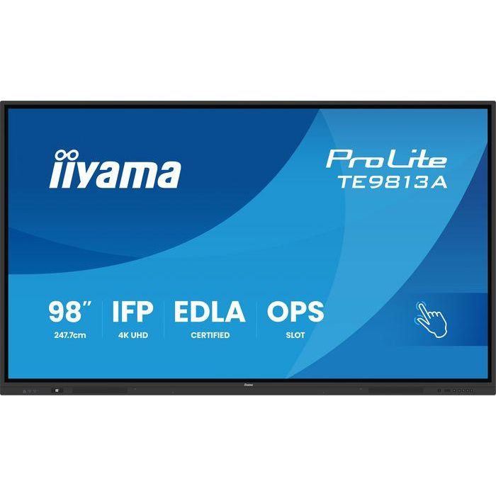 Iiyama TE9813A-B1AG Pantalla Interactiva 98" UHD IPS Android 14 8/128GB 450cd/m² Antiglare LAN WiFi-6/BT 5.0 OPS Slot VESA 400x400 Negro 1