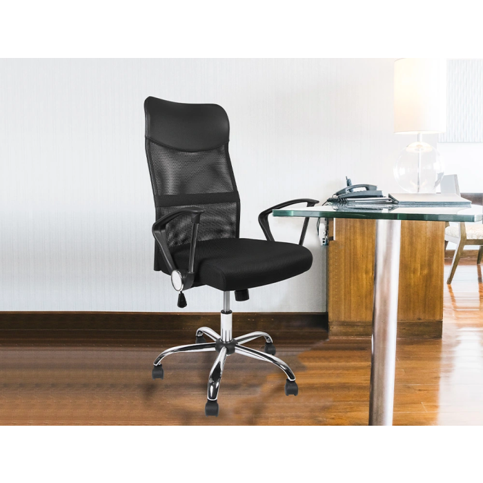 Q-connect Silla de Dirección Base Metal Respaldo Alto Regulable en Altura Piel y Malla Negro 8
