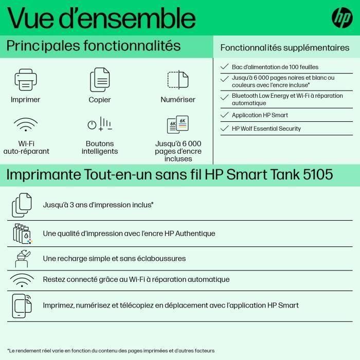 HP Smart Tank Impresora multifunción 5105, Color, Impresora para Home y Home Office, Impresión, copia, escáner, Conexión inalámbrica; Tanque de impresora de gran volumen; Impresión desde móvil o tablet; Escanear a PDF 1