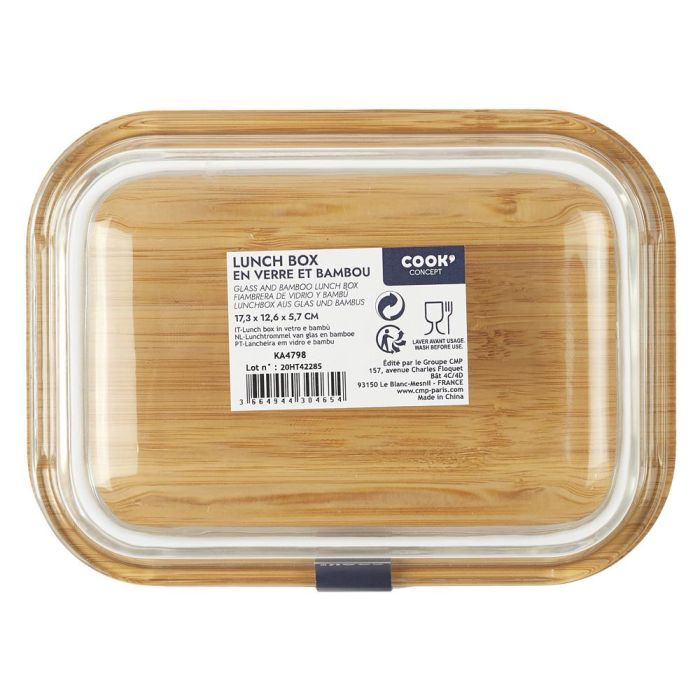 Cook Concept Fiambrera 520 Ml Vidrio y Tapa Bambú 17,3x12,6x5,7 cm 1 Cook Concept Fiambrera 520 Ml Vidrio y Tapa Bambú 17,3x12,6x5,7 cm 1