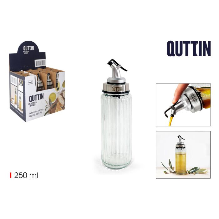Quttin Aceitera de Vidrio Óptico con Tapón, 250 ml (24 Unidades)