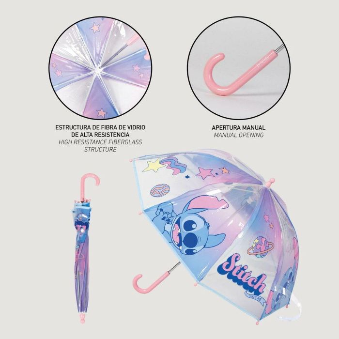 Cerdá Paraguas Manual de Burbuja Transparente con Diseño de Stitch 45 cm, Ideal para Niños a partir de 3 años, Color Azul 2 Cerdá Paraguas Manual de Burbuja Transparente con Diseño de Stitch 45 cm, Ideal para Niños a partir de 3 años, Color Azul 2