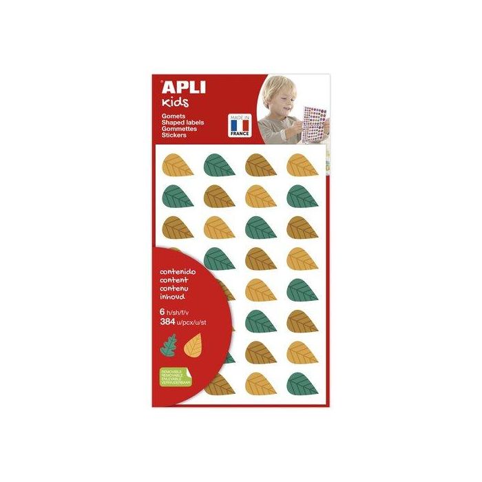 Apli Gomets Hojas De Árboles Removibles 384 Unidades 6 Hojas, 3 Colores Surtidos, 2 Formas