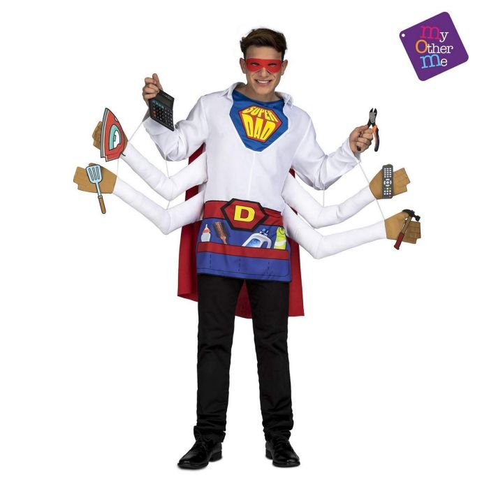 Disfraz súper padre talla m-l (camisa con delantal, capa, antifaz y 4 accesorios)