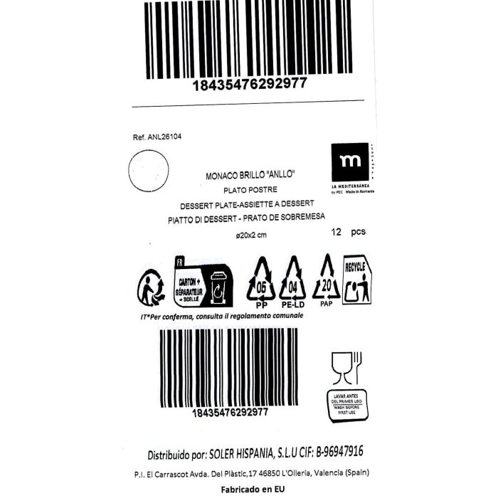 La Mediterranea Plato Postre Ø20 cm Monaco Brillo Anllo (12 Unidades) La Mediterranea Plato Postre Ø20 cm Monaco Brillo Anllo (12 Unidades)
