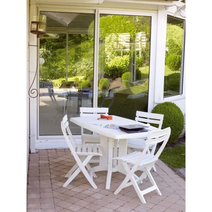 Grill Me Silla Plegable Miami Blanca Resina, Resistente a la Intemperie y al Frío, 42x50x80 cm, Apta para Espacios Pequeños y Fácil de Limpiar