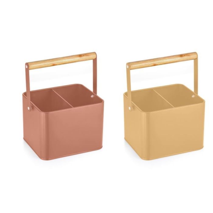 DKD Home Decor Cubertero Vintage Chinalight 22 de Metal y Pino, Terracota Amarillo, 15.5 x 24 x 18 cm (Juego de 2)