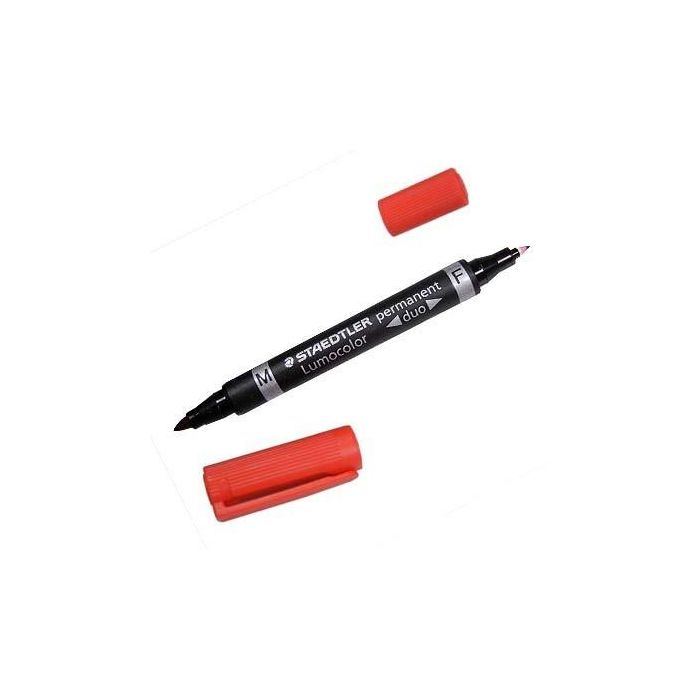 Staedtler Lumocolor Duo 348 Rotulador Permanente Rojo Punta Fina 0.6 mm y Media 1.5 mm Secado Rápido