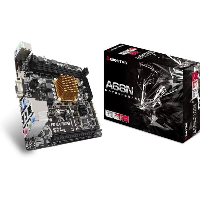 BIOSTAR A68N-2100K Placa Base mITX con AMD E1-6010 y Gráficos HD8210 0 BIOSTAR A68N-2100K Placa Base mITX con AMD E1-6010 y Gráficos HD8210 0