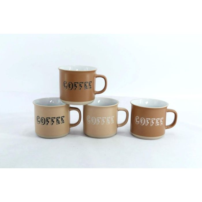 DKD Home Decor Taza Scandi Gres Marrón 285ml Apto Microondas y Lavavajillas Set 4 Piezas 7x8x9 cm 1