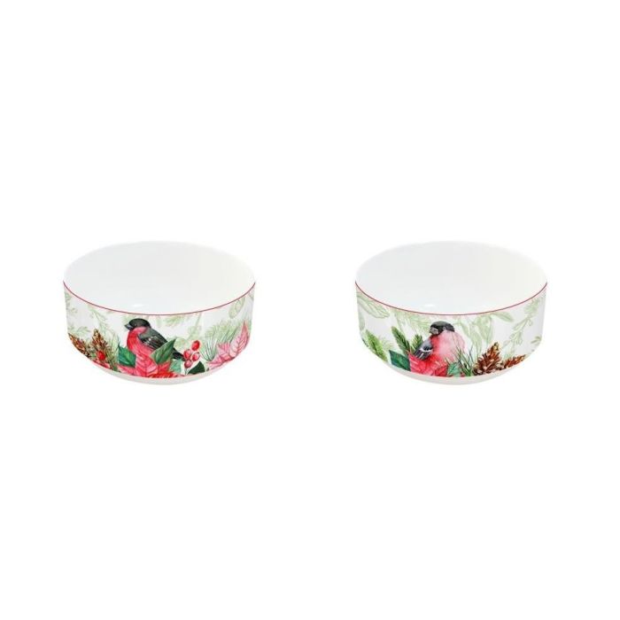 DKD Home Decor Bol Navidad Tradicional Porcelana 400ml Rojo Verde Set 4 Unidades Apto Microondas Lavavajillas