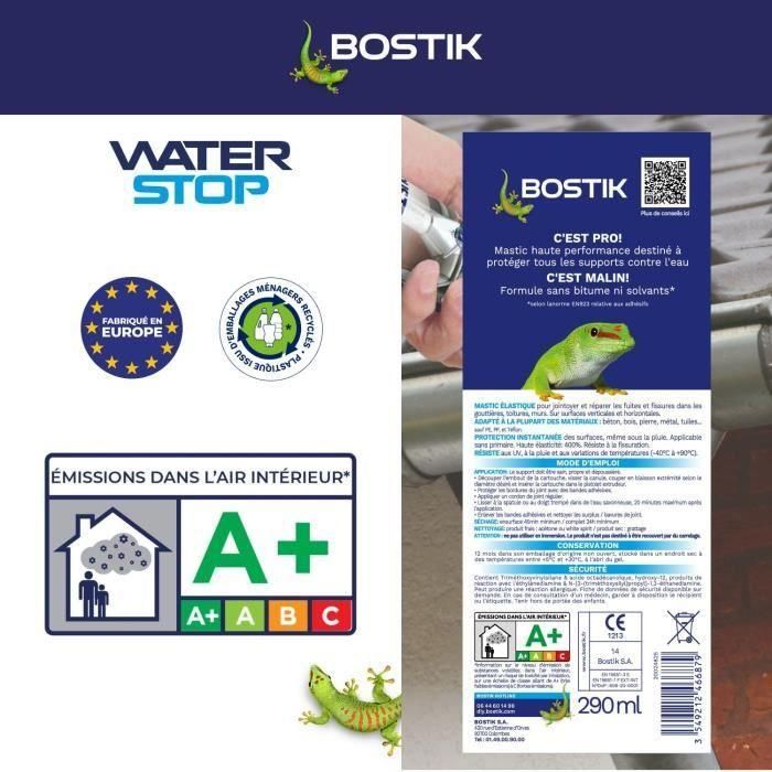 Membrana impermeabilizante - BOSTIK - Waterstop - Reparación de fugas - Cartucho de 290 ml - Gris 4