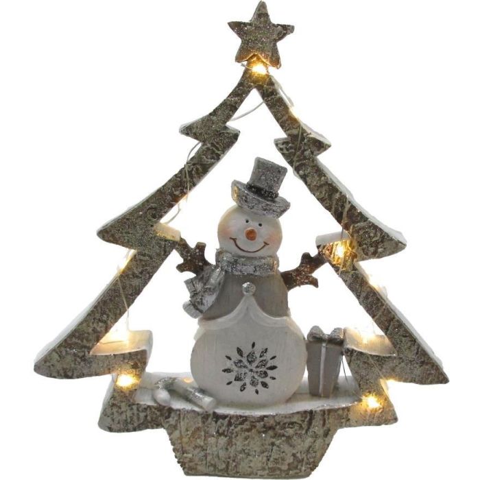 DKD Home Decor Figura Decorativa de Navidad Árbol Moderna Resina Blanco y Gris con Luz LED, Funciona con 3 Pilas LR44, 5 x 23.5 x 21.5 cm