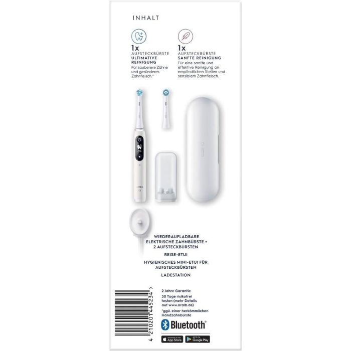 Oral-B 445234 iO Series 6 Blanco Cepillo Dental Eléctrico Vibratorio, 5 Modos, Sensor Presión, 2 Cabezales, Estuche Viaje 4