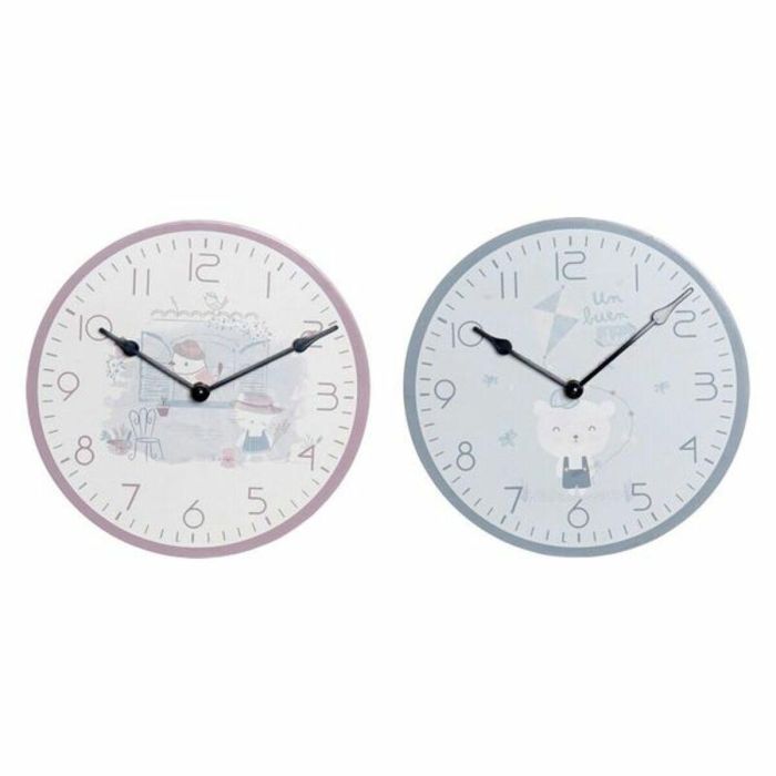 Reloj Kids DKD Home Decor Rosa Azul 3 x 24 x 24 cm (2 Unidades)