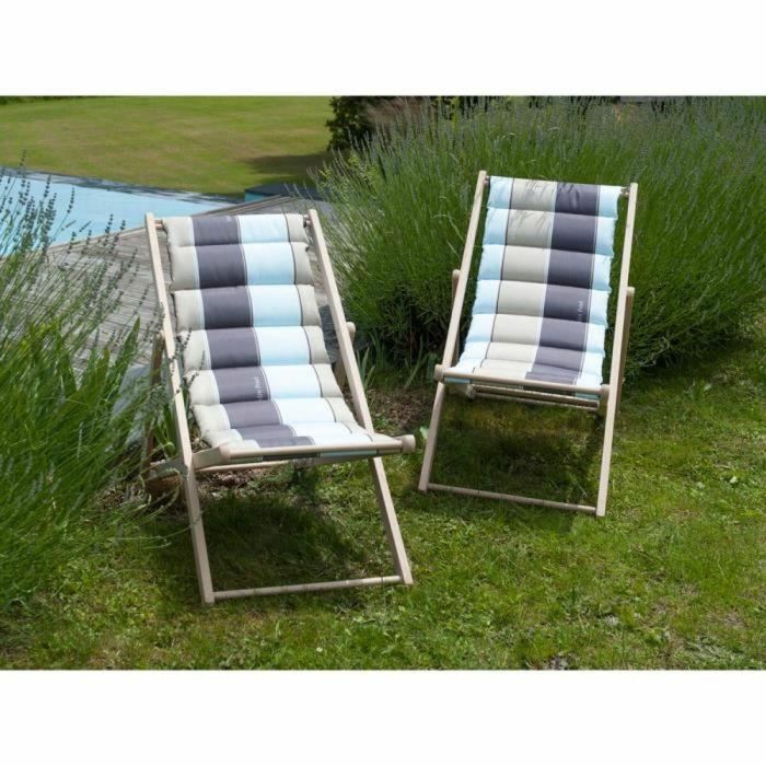 Jardin Prive Amo Sillón Chileno de Madera de Haya Maciza Acolchado Lona Reversible Gris/Azul y Pizarra 4 Posiciones 1 Jardin Prive Amo Sillón Chileno de Madera de Haya Maciza Acolchado Lona Reversible Gris/Azul y Pizarra 4 Posiciones 1