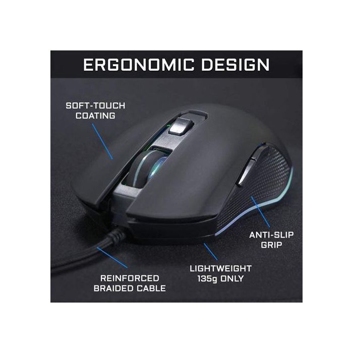 THE G-LAB Ratón Gaming Inalámbrico Negro, Azul, 6 Botones, 2400 DPI, USB Tipo A, KULT-HELIUM WL