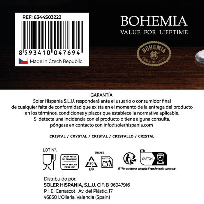 Bohemia Set 6 Copas Champagne 220cc Colección Clara (4 Cajas)