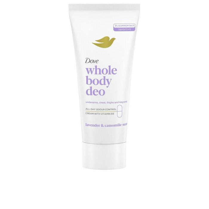 Dove Desodorante en Crema Corporal Unisex con Lavanda y Camomila, Antitranspirante sin Aluminio para Axilas, Cuerpo, Zonas Íntimas, Muslos y Pies, 75 ml