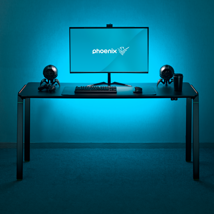 Phoenix Technologies Mesa Escritorio Gaming XL Horizon RGB Gestión de Cables 150cm MDF 9