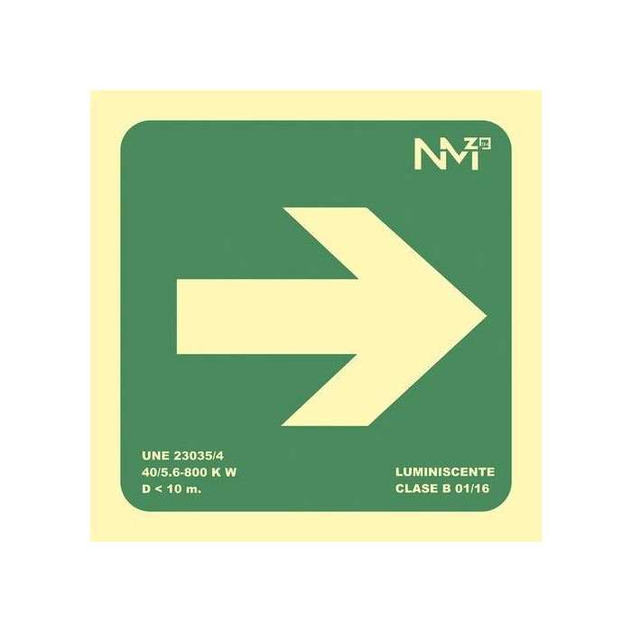 Señal Homologada Fotoluminiscente Flecha Derecha Pvc Verde
