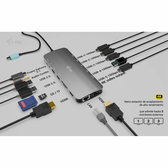 Hub USB i-Tec C31NANOTRIPLEDOCKPD Gris 13