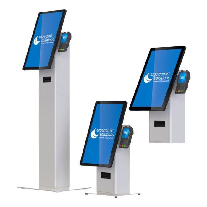 Ergonomic Solutions SpacePole Mini Kiosk Montaje Pared. Ideal para check-in/out, auto-pedidos y display en espacios reducidos. 4