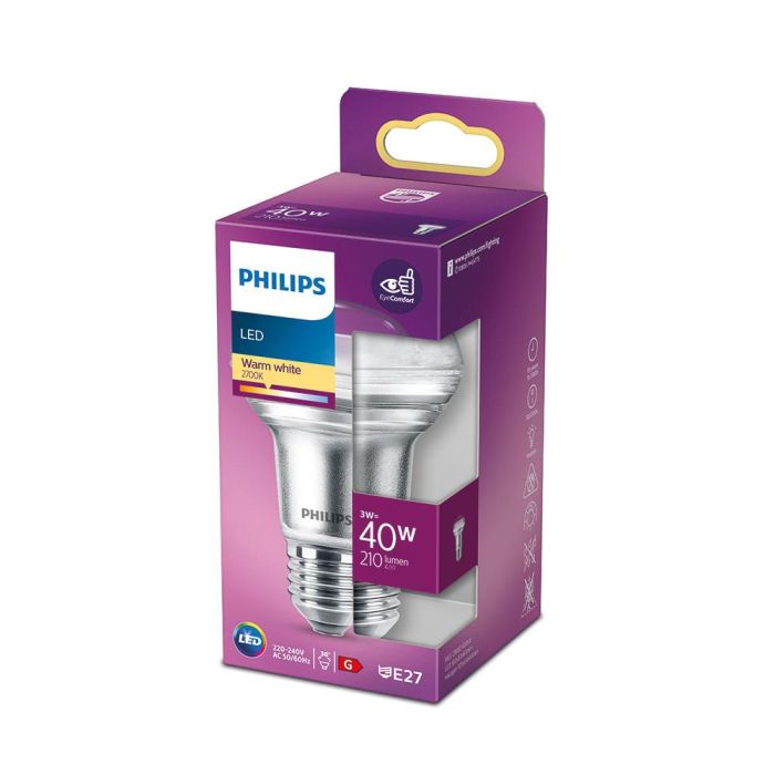 Bombilla reflectora led cla 36d 3w r63, 210im e14 2700k. philips 1