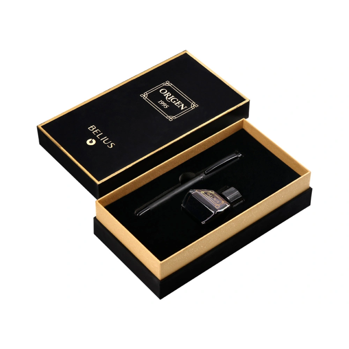 Belius Origen 1995 Pluma Estilográfica y Tinta Negra, Aluminio Cepillado Negro, Sistema Embolo, Grosor M, Caja Regalo 4