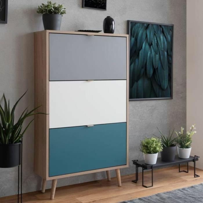 Finori Zapatero Cuba 18 pares - Roble Sonoma y Gris Claro con Pies de Madera Maciza - Diseño Moderno Escandinavo - L 70 x P 24 x H 127 cm 3 Finori Zapatero Cuba 18 pares - Roble Sonoma y Gris Claro con Pies de Madera Maciza - Diseño Moderno Escandinavo - L 70 x P 24 x H 127 cm 3