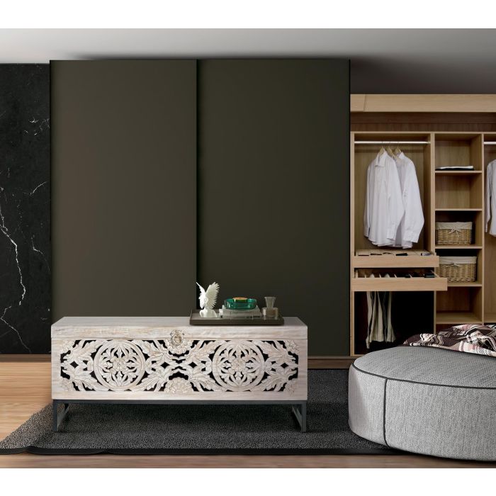 Giner y Colomer Baúl de Madera de Mango y Patas Metal Blanco Envejecido 50x116x40 cm 7