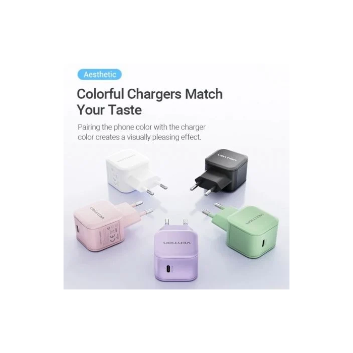 Cargador de Pared GaN Vention FEJG0-EU/ 1xUSB Tipo-C/ 20W 2