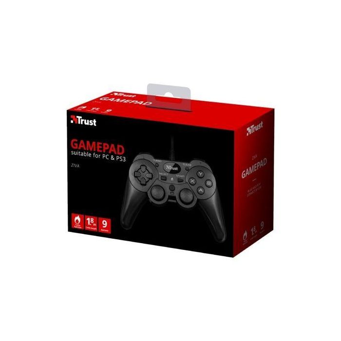 GAMEPAD TRUST ZIVA WIRED - 2 JOYSTICK ANALOGICOS- PANEL DIGITAL 8 DIRECCIONES - FUNCIÓN TURBO EN 8 BOTONES - CABLE 1.8M - ENCHUFA Y JUEGA 4