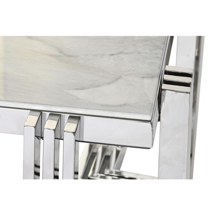DKD Home Decor Mesa Centro Moderna Blanca Plateada de Acero y Cristal 120x60x45 cm 2