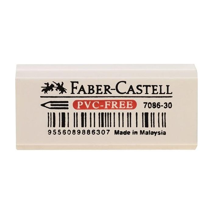 FABER-CASTELL 7086-30 Borrador PVC-free Blanco – Goma de borrar sin Ftalato para escritura y dibujo, 1 pieza