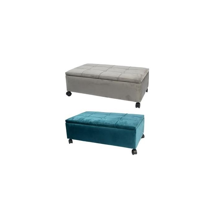 DKD Home Decor Descalzadora Baúl Glam Viridian Verde Azulado Gris Poliéster Álamo 39.5x70x24.5 cm Altura Asiento 24.5 cm Soporta 140 kg (2 Unidades)