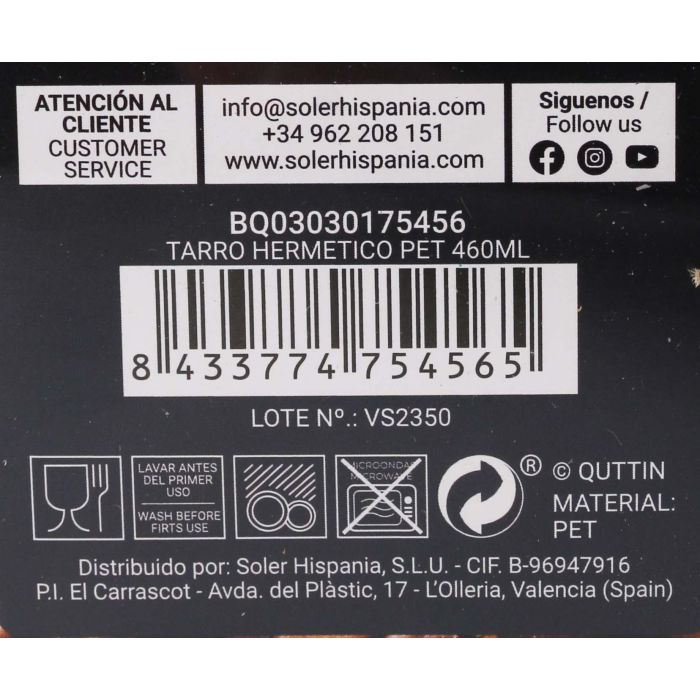 Tarro Hermético PET 460 ml Quttin (12 Unidades) 9 Tarro Hermético PET 460 ml Quttin (12 Unidades) 9