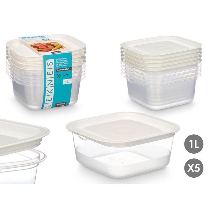 Set 5 Fiambreras Plastico Cuadradas 1000Ml Leknes 15X14CM (12 Unidades) Set 5 Fiambreras Plastico Cuadradas 1000Ml Leknes 15X14CM (12 Unidades)